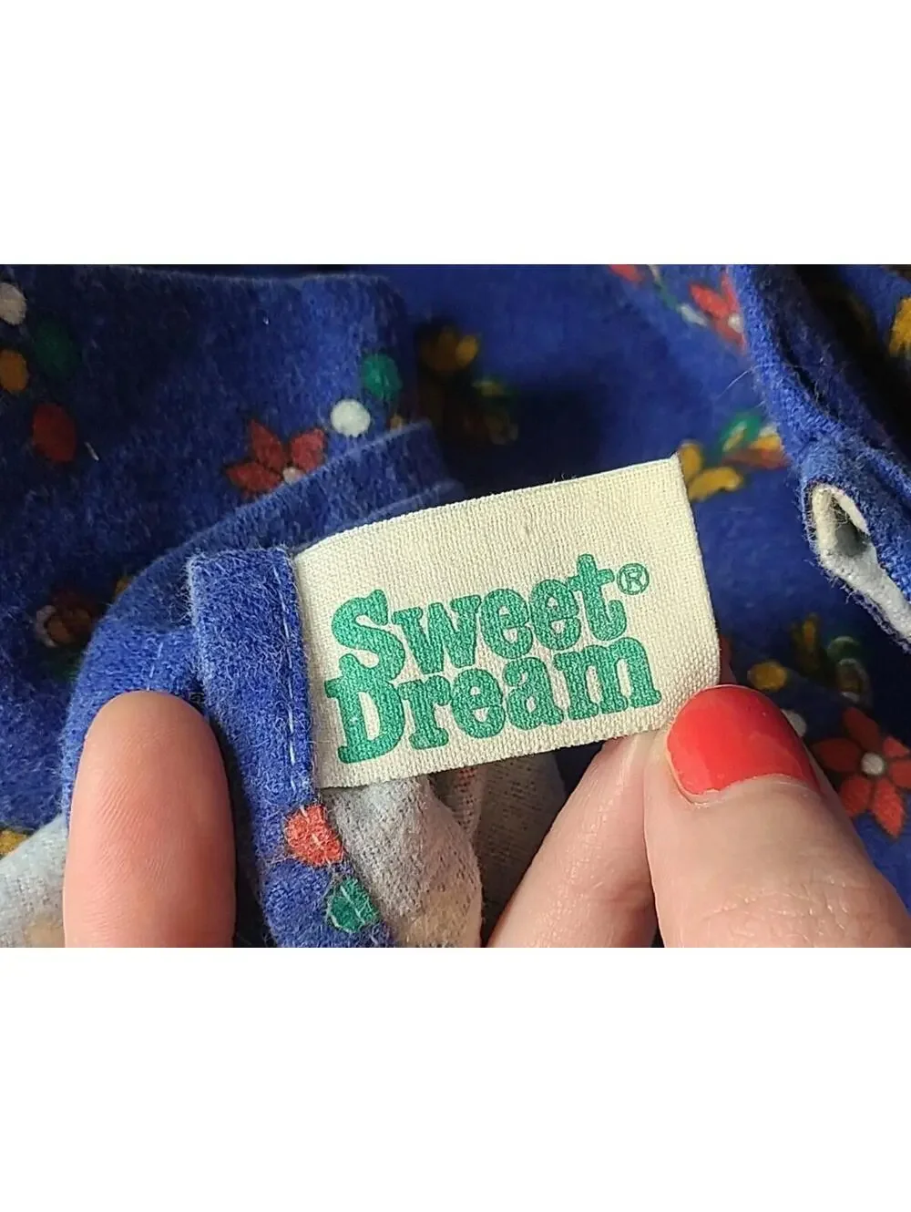 Vtg 80s Sweet Dreams Bedsheet Cotton Flannel Blue Floral Calico Full Size 89x82